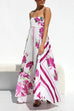 Mixiedress Spaghetti Strap High Waist Floral Print Swing Maxi Vacation Dress