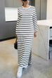 Mixiedress Round Neck Side Slit Striped Maxi Dress