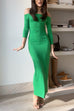 Mixiedress Off Shoulder Long Sleeves Back Slit Bodycon Maxi Dress