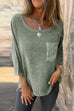 Mixiedress 3/4 Sleeves Pocketed Cotton Linen Casual T-shirt