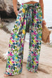 Mixiedress Drawstring Elastic Waist Wide Leg Floral Print Pants