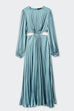 Mixiedress Long Sleeves Cut Out Waist Pleated Maxi Dress