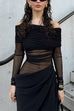 Mixiedress Off Shoulder Long Sleeves Mesh Splice Maxi Dress