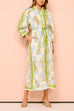 Mixiedress Button Down Tie Waist Pocketed Unique Print Midi Shirt Dress