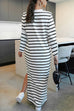 Mixiedress Round Neck Side Slit Striped Maxi Dress