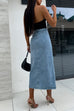 Mixiedress Button Down Slit Midi Denim Skirt