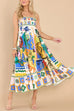 Mixiedress Spaghetti Strap Empire Waist Soleil Print Swing Maxi Sundress