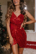 Christmas V Neck Sleeveless Sequin Wrap Mini Dress