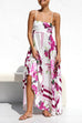 Mixiedress Spaghetti Strap High Waist Floral Print Swing Maxi Vacation Dress