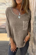 Mixiedress 3/4 Sleeves Pocketed Cotton Linen Casual T-shirt