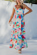 Mixiedress Bow Shoulder Ruffle Tiered Printed Flowy Maxi Cami Dress