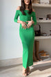 Mixiedress Off Shoulder Long Sleeves Back Slit Bodycon Maxi Dress