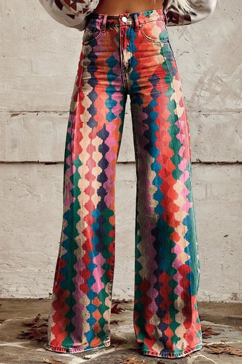 Mixiedress High Rise Color Block Printed Wide Leg Pants