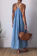 Mixiedress Color Block Casual Cotton Linen Maxi Beach Dress