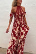 Off Shoulder High Waist Floral Print Ruffle Maxi Dress