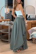 Mixiedress Side Drawstring Ruched Cotton Linen Baggy Maxi Skirt