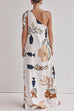 Mixiedress Tie Knot One Shoulder Floral Print Maxi Dress