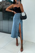 Mixiedress Button Down Slit Midi Denim Skirt