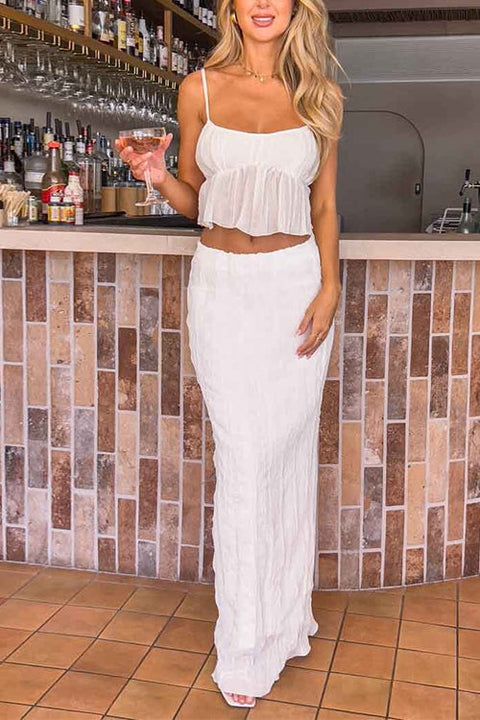 Mixiedress Ruffle Crop Cami Top Elastic Waist Maxi Skirt Set