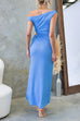 Asymmetric Shoulder Drawstring Cut Out Wrap Maxi Dress