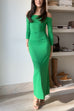 Mixiedress Off Shoulder Long Sleeves Back Slit Bodycon Maxi Dress