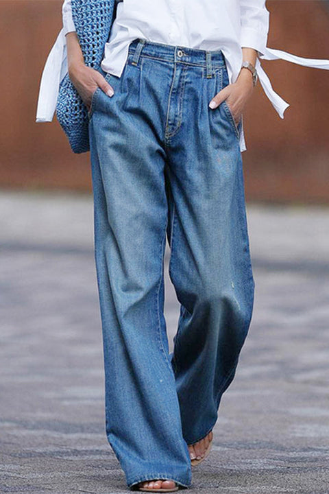 Mixiedress Vintage Wide Leg Distressed Denim Pants