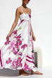 Mixiedress Spaghetti Strap High Waist Floral Print Swing Maxi Vacation Dress