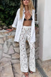 Mixiedress Elastic Waist Bell Bottoms Lace Hollow Out Pants