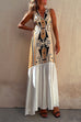 Mixiedress Sleeveless V Neck Printed Splice Maxi Swing Dress