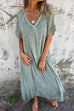 Mixiedress V Neck Loose Fit Cotton Linen Midi Dress