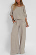 Mixiedress Round Neck 3/4 Sleeves Pullovers Wide Leg Pants Cotton Linen Set