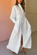 Lapel Drawstring Waist Button Up Swing Maxi Shirtdress