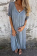 Mixiedress V Neck Loose Fit Cotton Linen Midi Dress