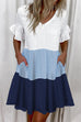 Mixiedress V Neck Ruffle Sleeves Color Block Mini Dress