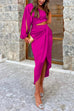 Mixiedress One Shoulder Long Sleeve Cut Out Waist Ruched Satin Dress