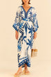 Mixiedress V Neck Kimono Sleeves Tie Waist Printed Wrap Dress