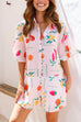 Mixiedress Short Sleeves Button Up Wide Leg Printed Romper