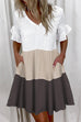 Mixiedress V Neck Ruffle Sleeves Color Block Mini Dress