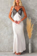 Mixiedress V Neck Adjustable Strap Lace Splice Maxi Party Dress