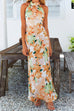 Mixiedress Tie Neck Backless Floral Printed Maxi Flowy Dress