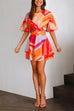 Mixiedress Puff Sleeves Cut Out Waist Printed Ruffle Mini Dress