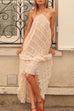 Mixiedress Halter Backless Ruffle Trim Swing Maxi Beach Cover Up Dress