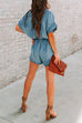 Mixiedress V Neck Short Sleeves Tie Waist Pockets Denim Romper