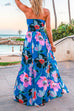 Mixiedress Halter V Neck Backless Waisted Maxi Floral Swing Dress