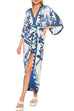 Mixiedress V Neck Kimono Sleeves Tie Waist Printed Wrap Dress