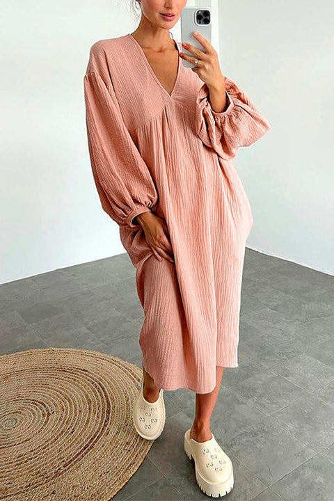 Mixiedress V Neck Long Sleeves Baggy Loungewear Midi Dress