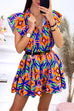 Mixiedress Drawstring V Neck Printed Ruffle Mini Swing Dress