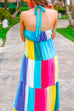 Mixiedress Halter Backless Ruffle Tiered Maxi Rainbow Dress