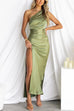 Sleeveless One Shoulder Ruched Side Slit Maxi Dress