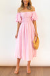 Mixiedress Off Shoulder Puff Sleeves Frilled Waist Midi Swing Dress